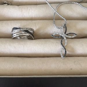 Black and white diamond ring and necklace set